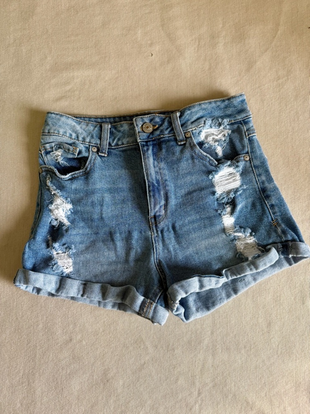 Old Navy Light Blue Distressed Rolled-Hem Denim Shorts